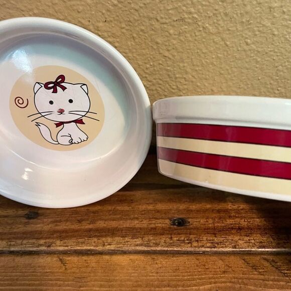 CUTE Cat Food Bowls Target Corporation Striped Vintage Side set of 2! - Picture 14 of 15
